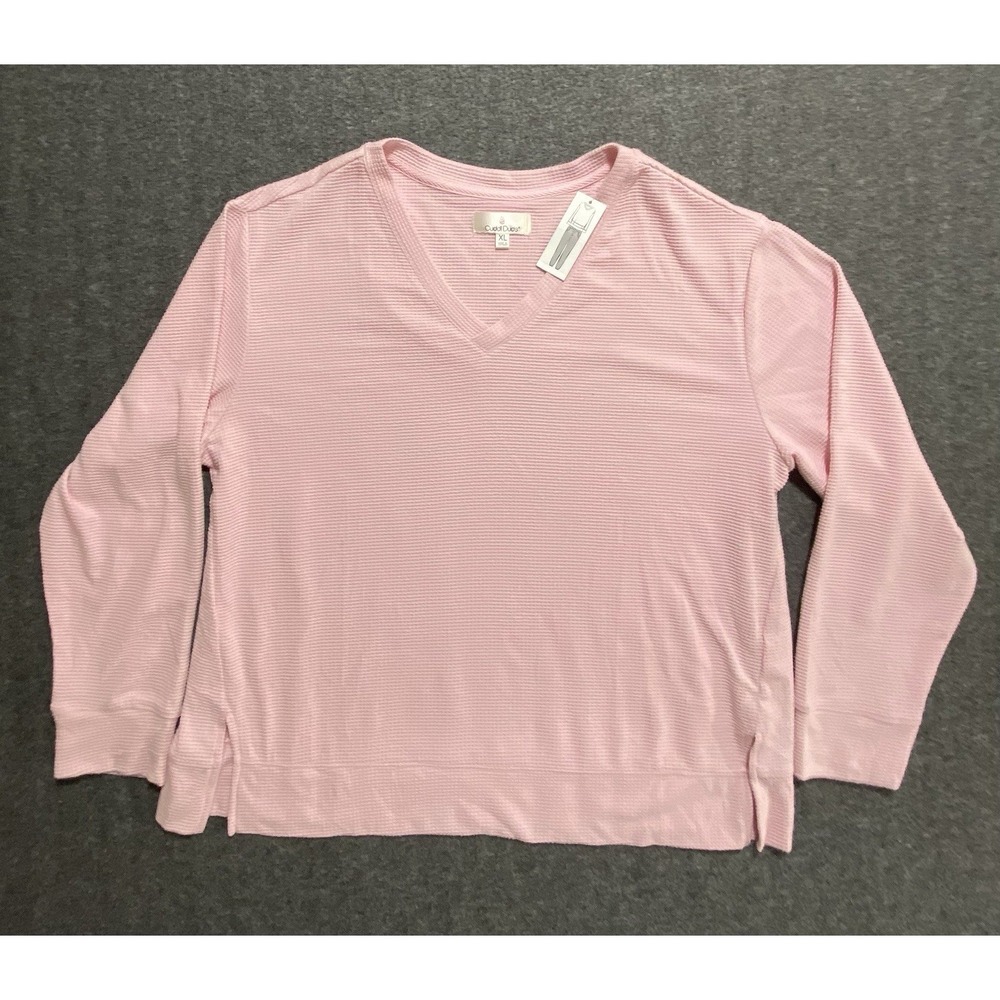 Cuddl Duds Women's L/S Ribbed Fleece V-Neck Pullover AC2 Deep Berry Size XL